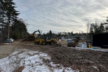 Construction in progress at Boulder Way, a high-end townhouse community located in Manchester, NH.